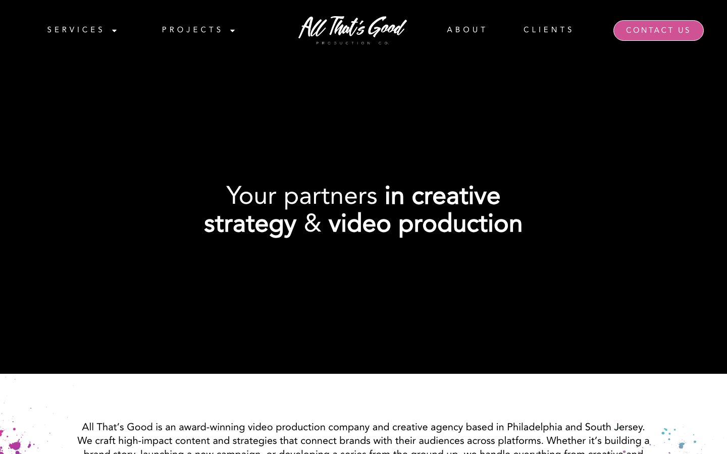 Screenshot of the All That's Good Productions website
