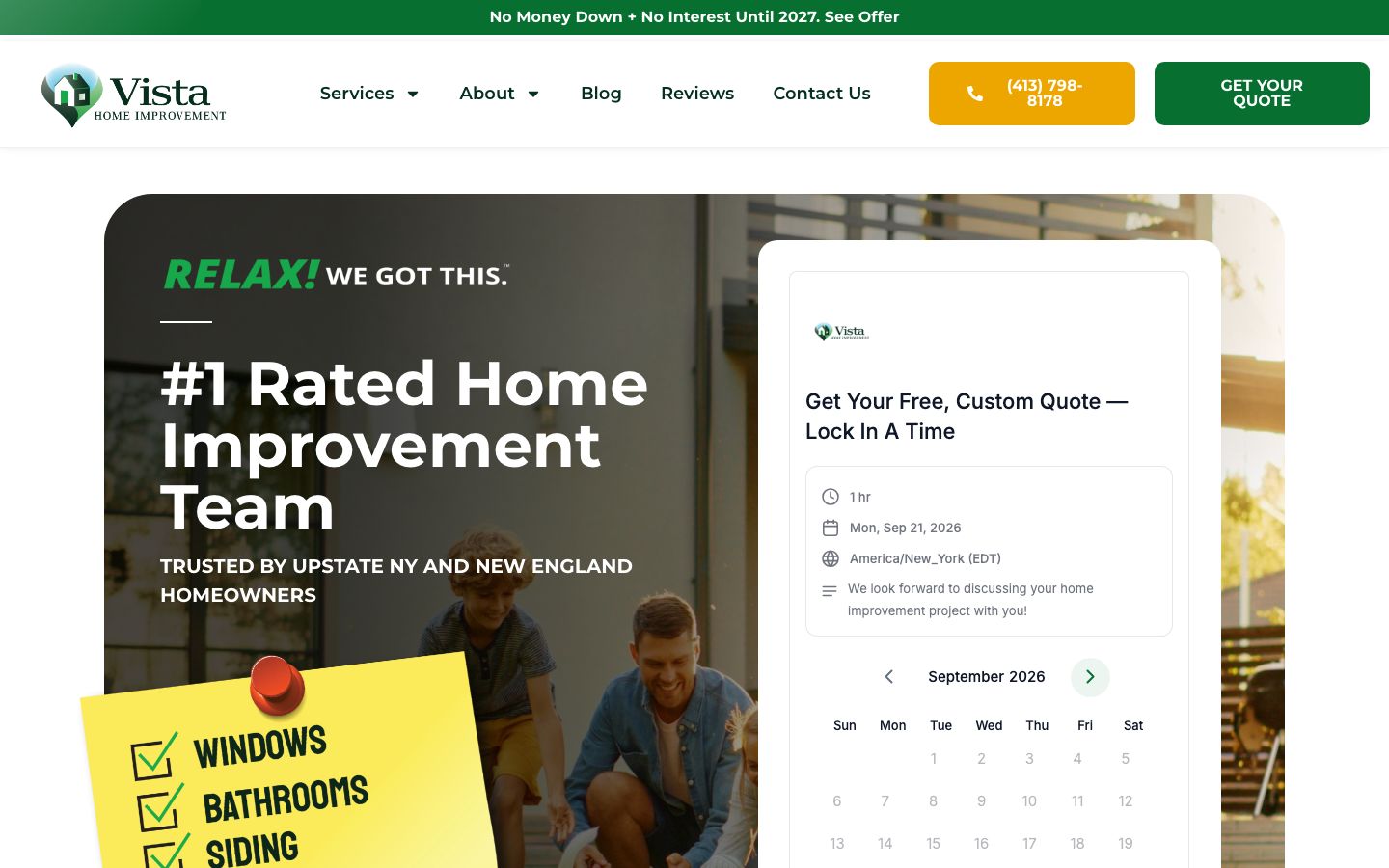 Screenshot of the Vista Home Improvement website